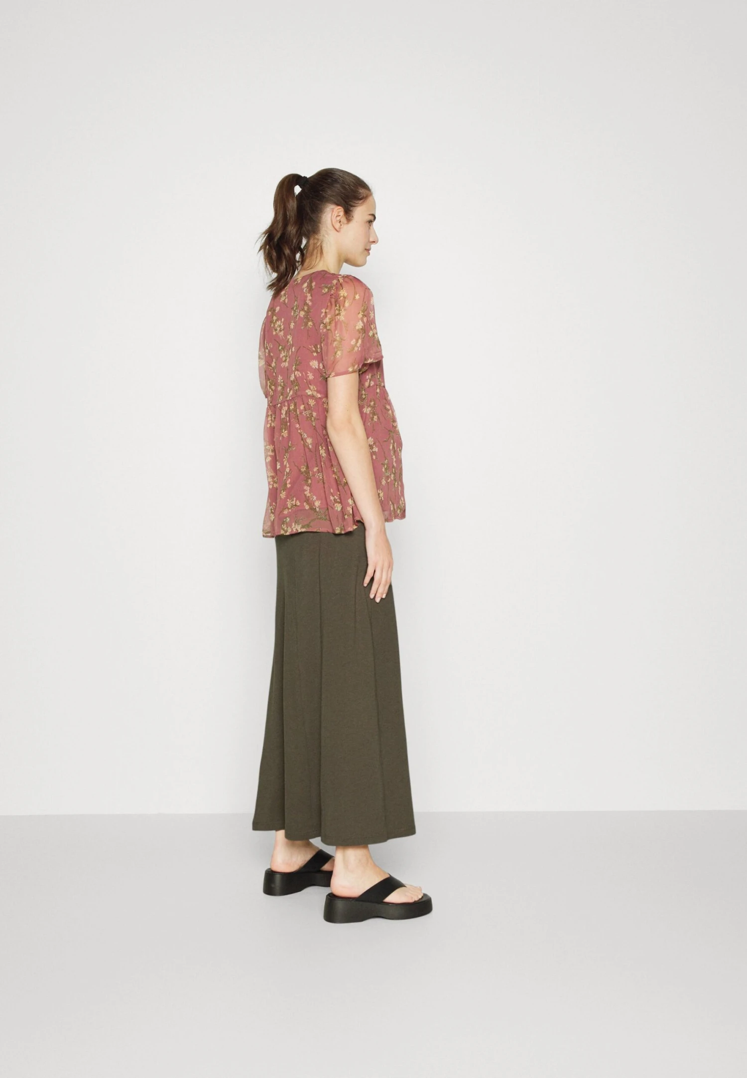 Maternity Maxi Skirt With Drawstring Waistband - Jupe Longue - 606 - Khaki 5 Maternity Maxi Skirt With Drawstring Waistband - Jupe Longue - 606 - Khaki â Image 3