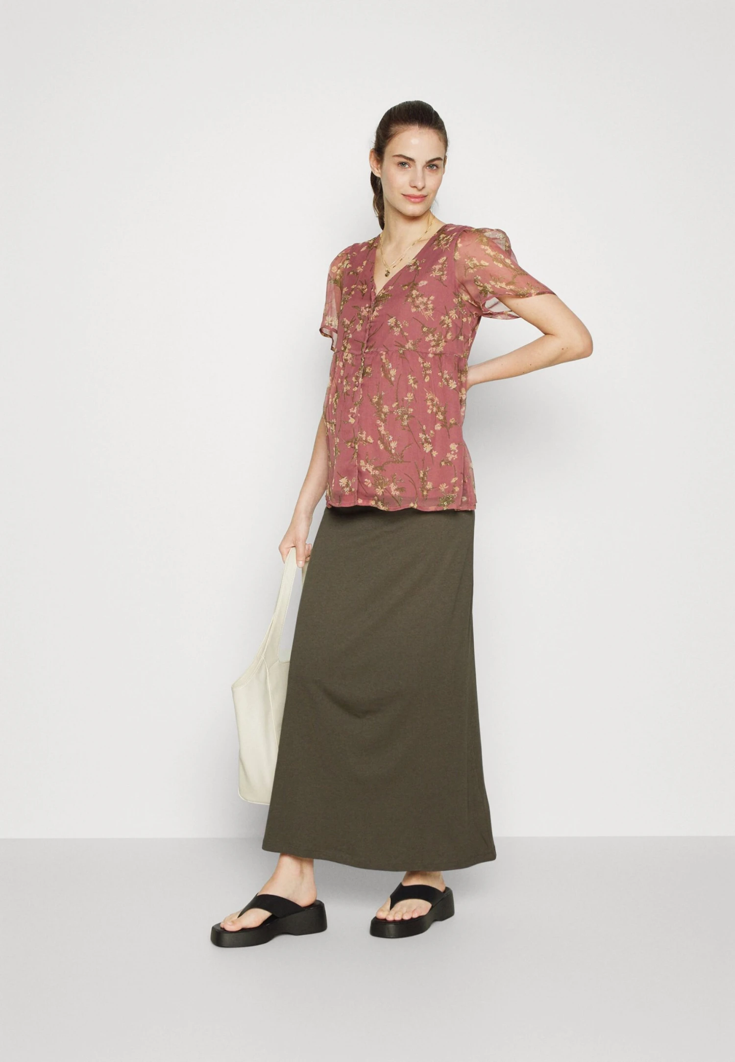 Maternity Maxi Skirt With Drawstring Waistband - Jupe Longue - 606 - Khaki 4 Maternity Maxi Skirt With Drawstring Waistband - Jupe Longue - 606 - Khaki â Image 2