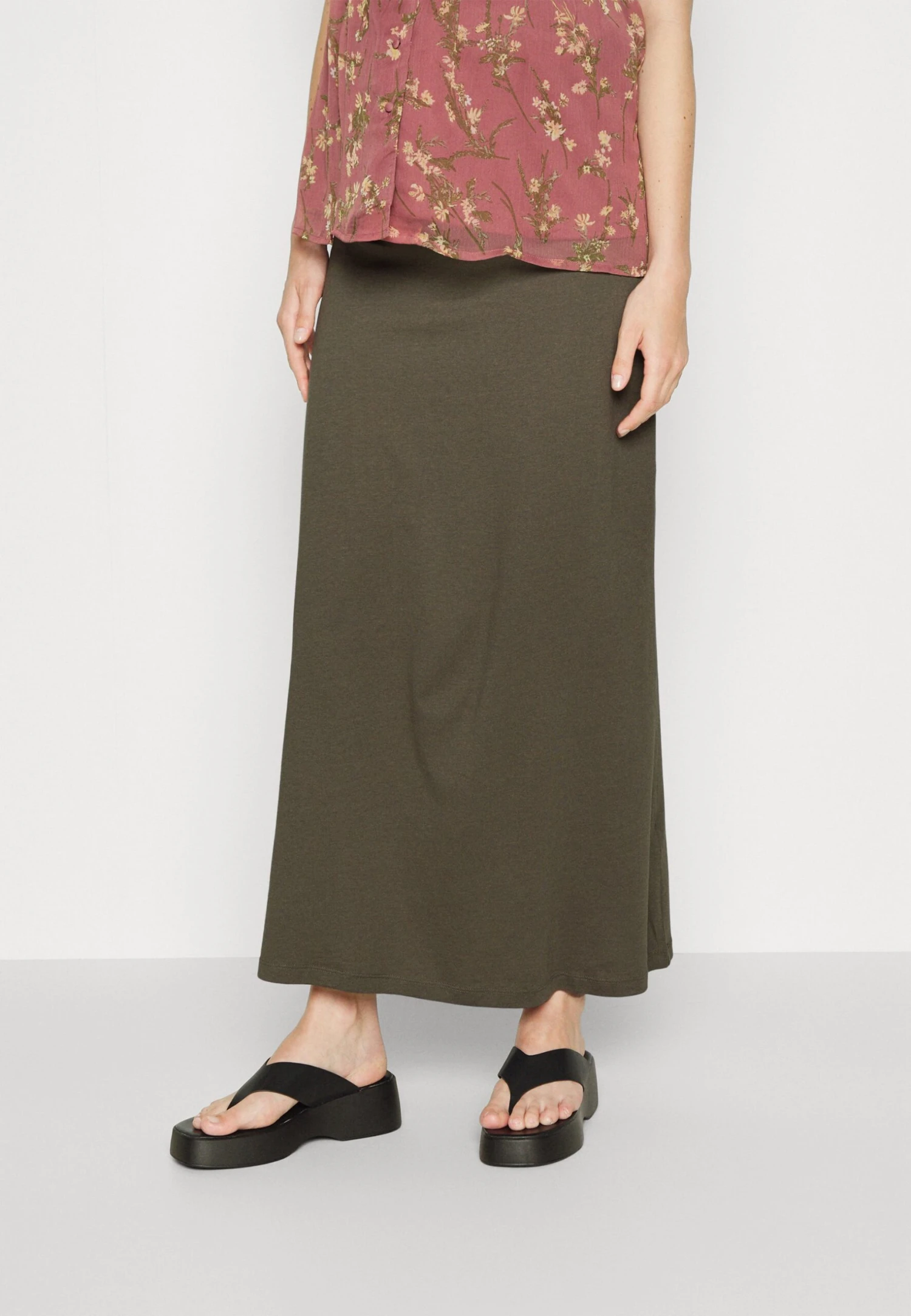 Maternity Maxi Skirt With Drawstring Waistband - Jupe Longue - 606 - Khaki 3 Maternity Maxi Skirt With Drawstring Waistband - Jupe Longue - 606 - Khaki