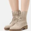 Leather - Bottines À Lacets - Beige
