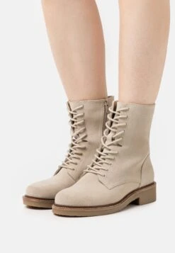 Leather - Bottines À Lacets - Beige